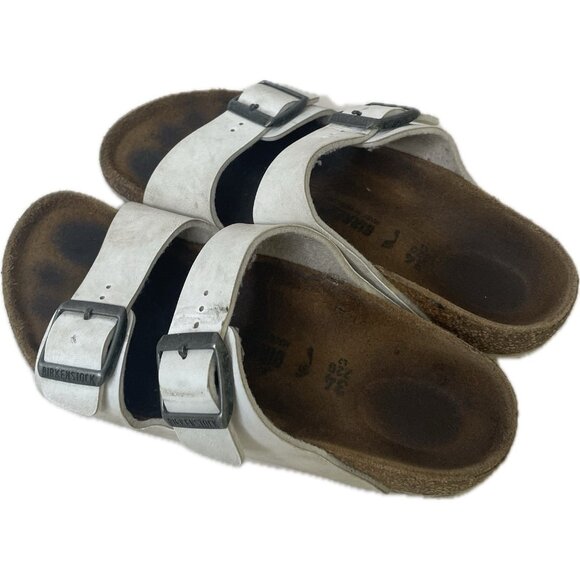 Birkenstock Arizona White Leather Slides Sandals Youth Big Girl’s Sz 34EU/3M US - Picture 4 of 7